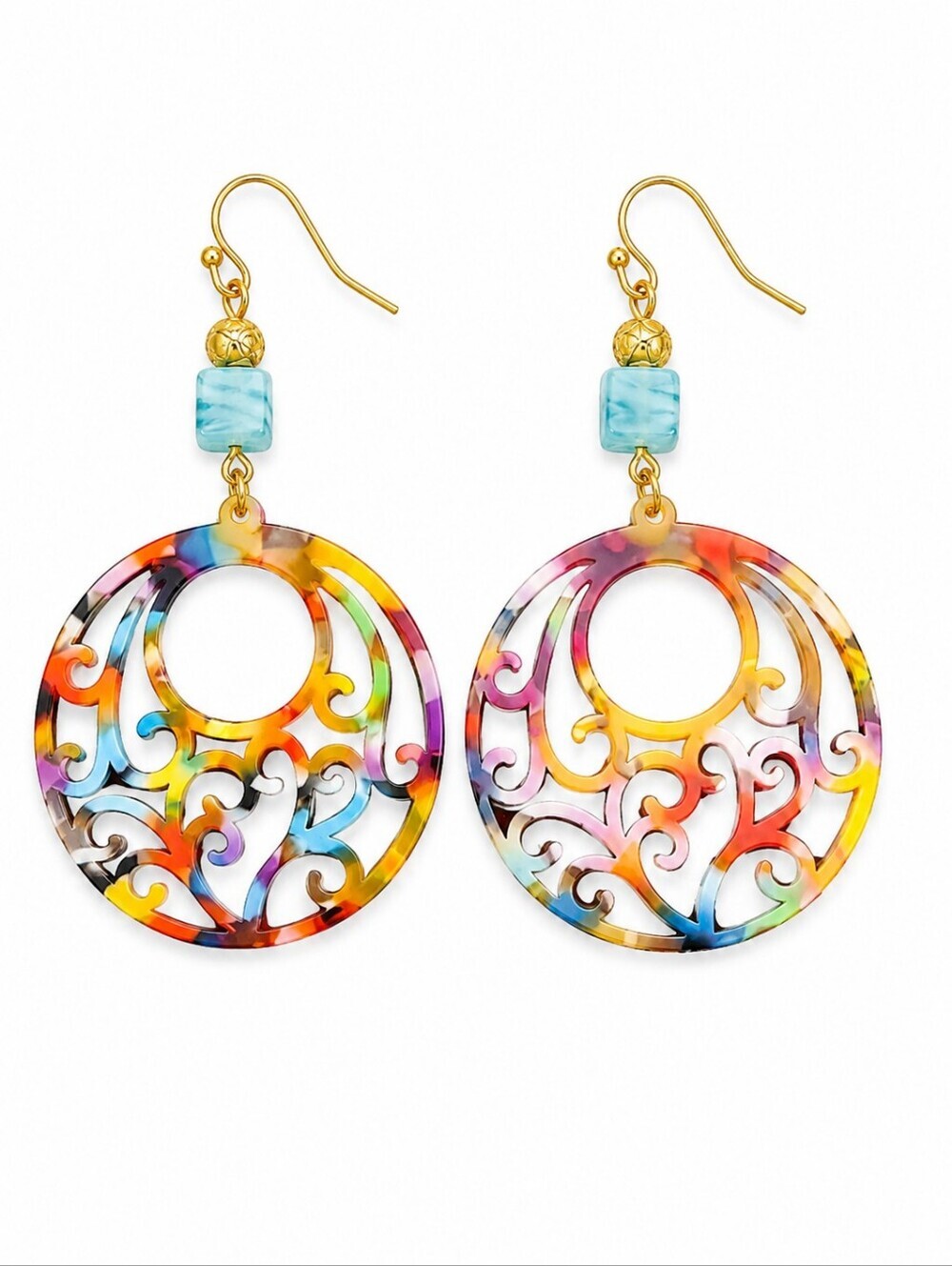 Handmade Colorful Rainbow Mod Swirl Glass Beaded Earrings